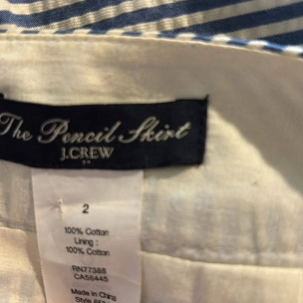 J.Crew Black Label The Pencil Skirt Sz 2 Seersucker Blue White Cotton Knee